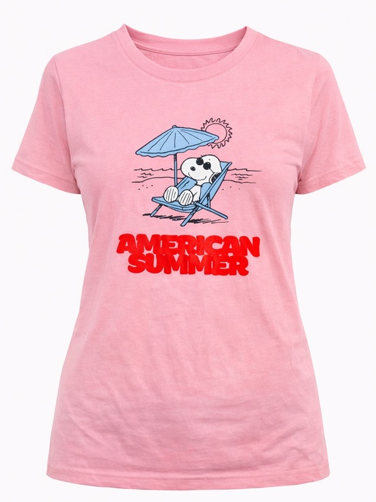 Peanuts Tops - NWT Peanuts Snoopy American Summer T-Shirt Women’s Pink Graphic Tee Small